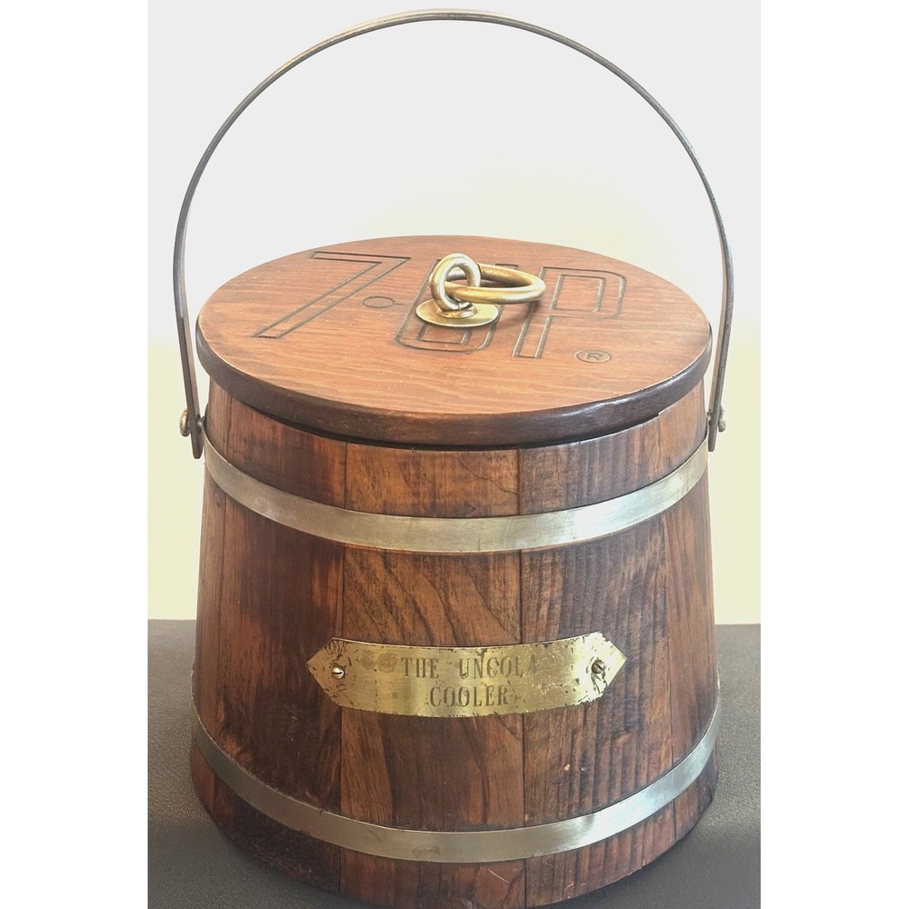 Vtg 7UP The Uncola Wood Cooler / Ice Bucket Soda Pop Advertising Wooden Barrel